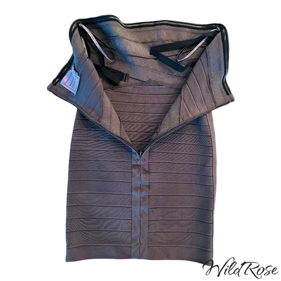 HERVE LEGER SHADOW (GRAY) SIMONE STRAPLESS SEQUINED BANDAGE DRESS SZ S - Picture 10 of 15